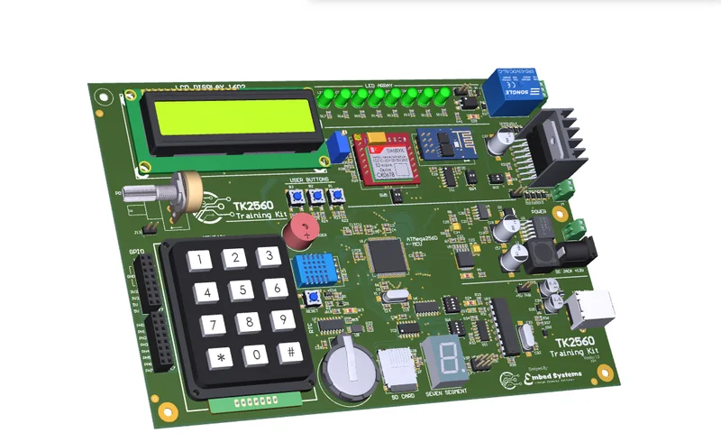 3D rendering of the assembled TK2560 microcontroller training kit